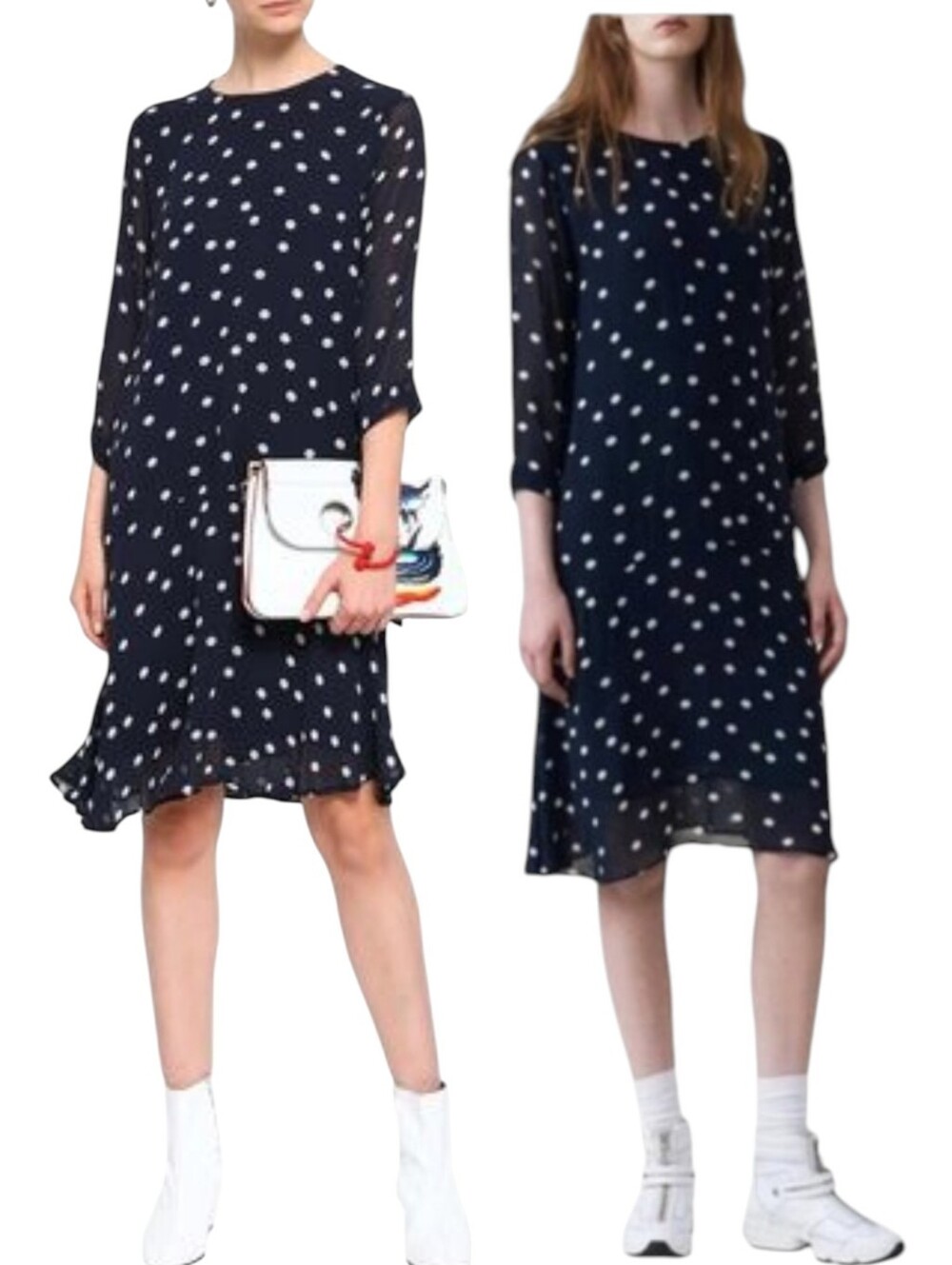 Ganni Polka Dot Navy Dress S